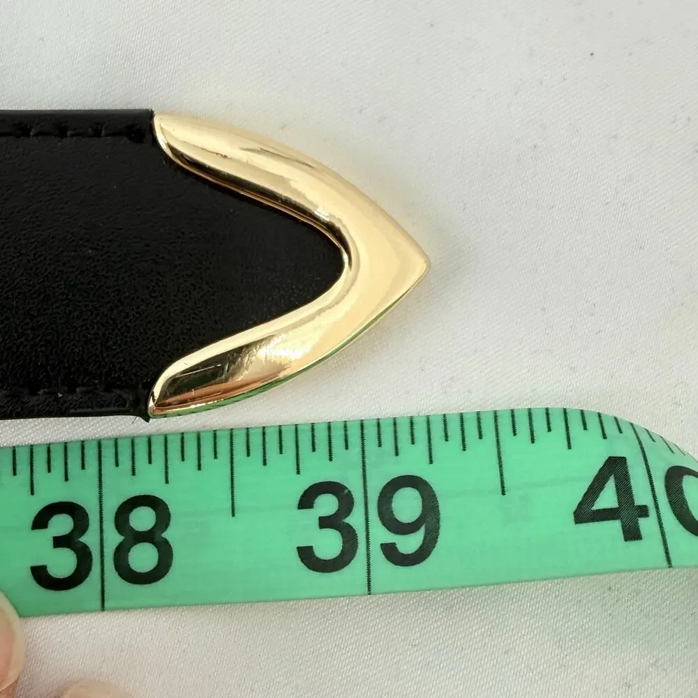 Black Studded Leather Belt with Gold Buckle